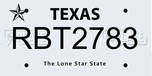 RBT2783 Texas License Plate