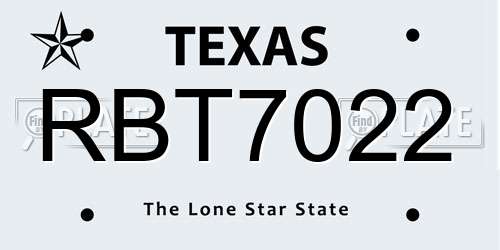 RBT7022 Texas License Plate
