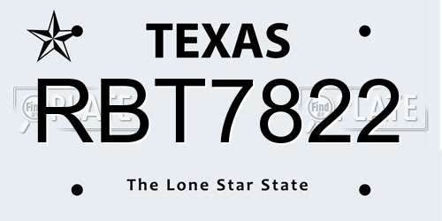 RBT7822 Texas License Plate