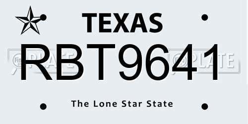 RBT9641 Texas License Plate