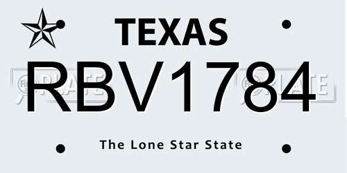 RBV1784 Texas License Plate