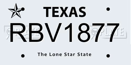 RBV1877 Texas License Plate