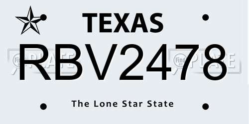 RBV2478 Texas License Plate