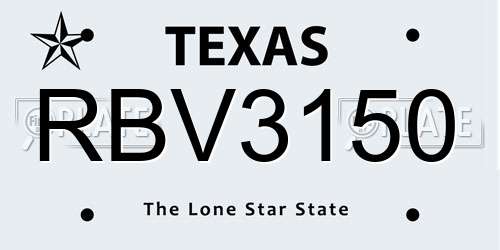 RBV3150 Texas License Plate
