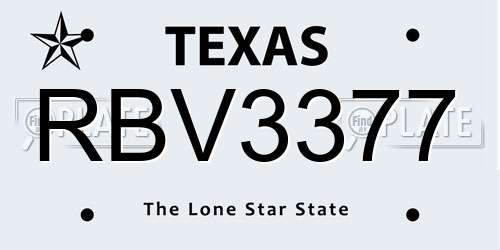 RBV3377 Texas License Plate