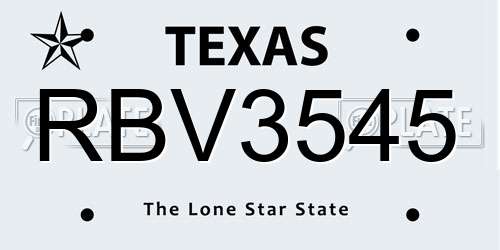 RBV3545 Texas License Plate