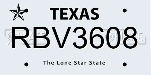 RBV3608 Texas License Plate