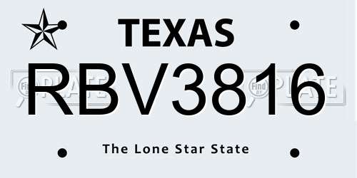 RBV3816 Texas License Plate