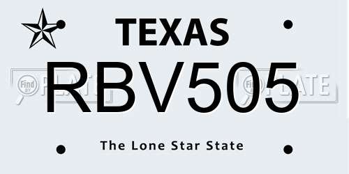 RBV505 Texas License Plate