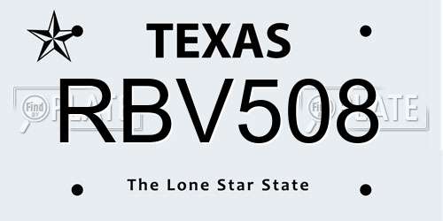 RBV508 Texas License Plate