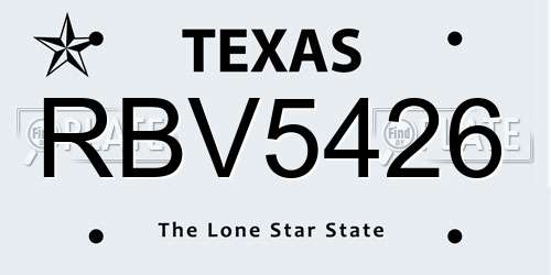 RBV5426 Texas License Plate