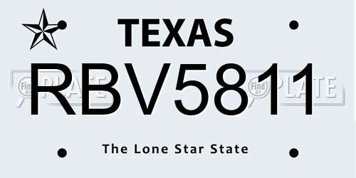 RBV5811 Texas License Plate