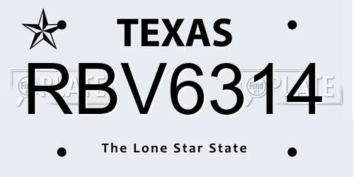 RBV6314 Texas License Plate