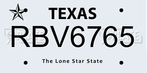 RBV6765 Texas License Plate
