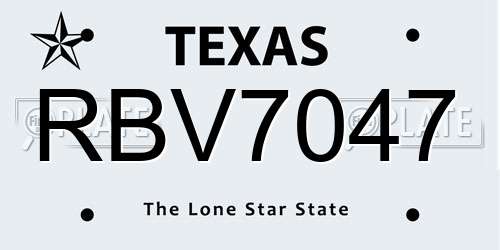 RBV7047 Texas License Plate