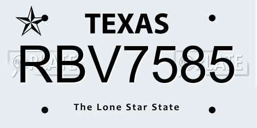 RBV7585 Texas License Plate