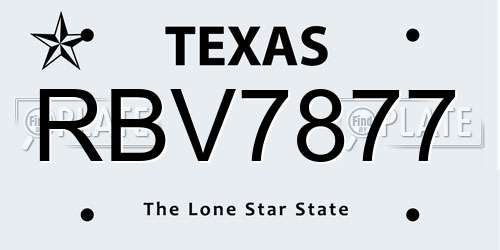 RBV7877 Texas License Plate