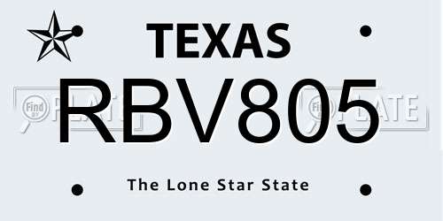 RBV805 Texas License Plate