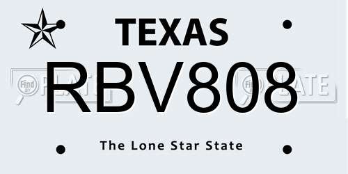 RBV808 Texas License Plate