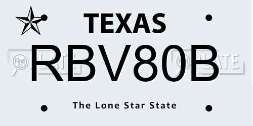 RBV80B Texas License Plate