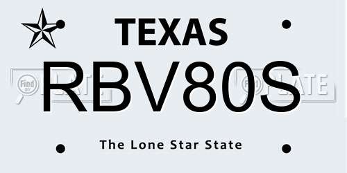 RBV80S Texas License Plate