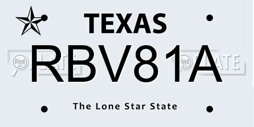 RBV81A Texas License Plate