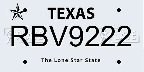 RBV9222 Texas License Plate