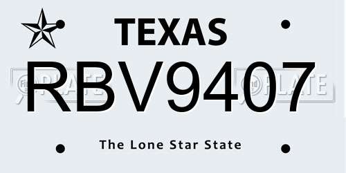 RBV9407 Texas License Plate