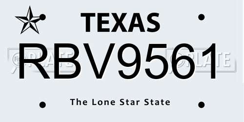 RBV9561 Texas License Plate