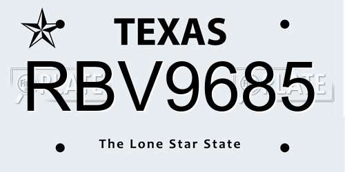 RBV9685 Texas License Plate