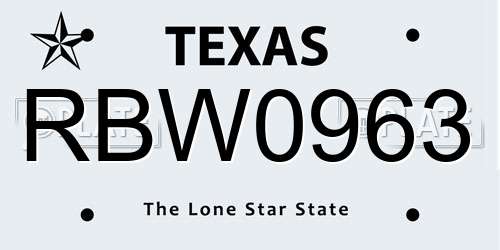 RBW0963 Texas License Plate