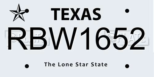 RBW1652 Texas License Plate