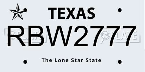 RBW2777 Texas License Plate