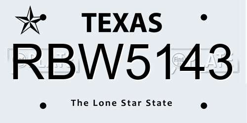 RBW5143 Texas License Plate