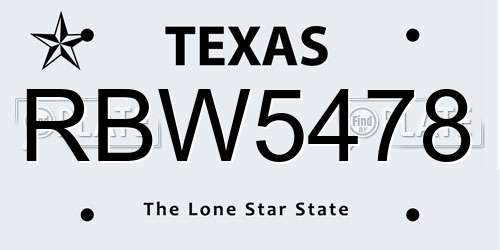 RBW5478 Texas License Plate