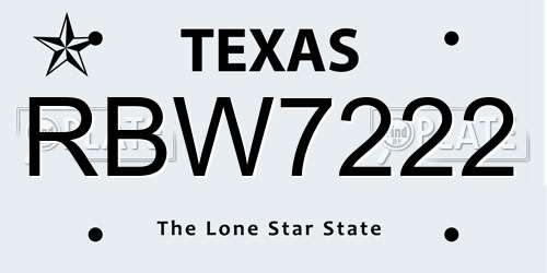 RBW7222 Texas License Plate