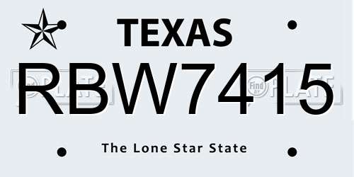 RBW7415 Texas License Plate