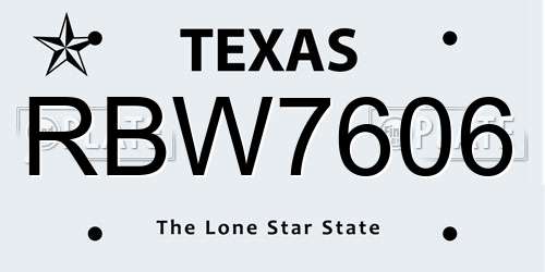 RBW7606 Texas License Plate
