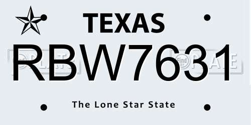 RBW7631 Texas License Plate