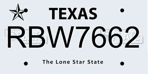 RBW7662 Texas License Plate