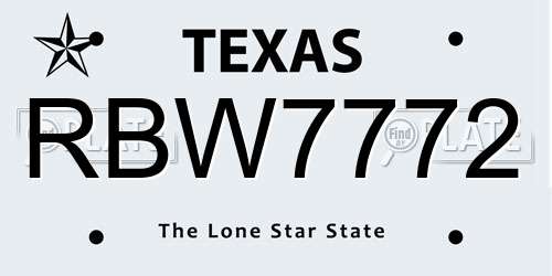 RBW7772 Texas License Plate