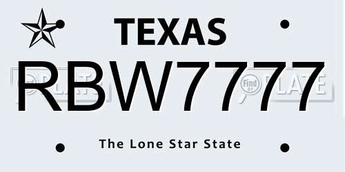 RBW7777 Texas License Plate