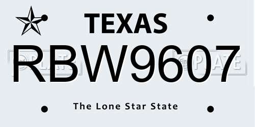 RBW9607 Texas License Plate
