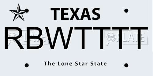 RBWTTTT Texas License Plate