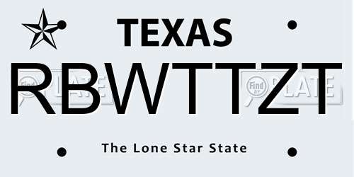 RBWTTZT Texas License Plate