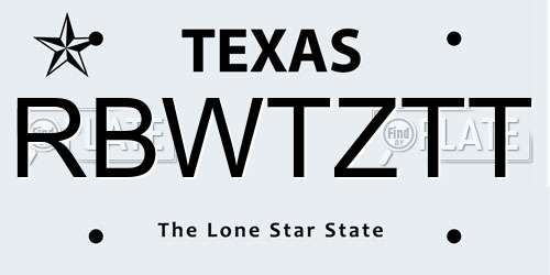 RBWTZTT Texas License Plate