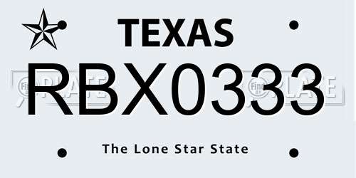 RBX0333 Texas License Plate