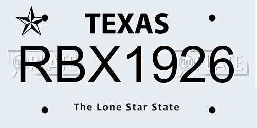 RBX1926 Texas License Plate