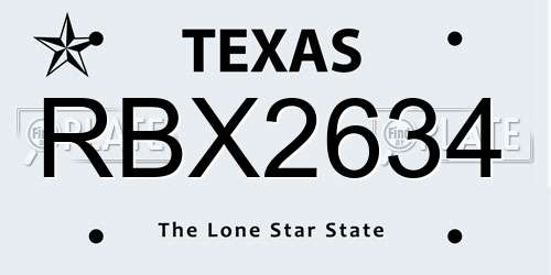 RBX2634 Texas License Plate