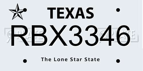 RBX3346 Texas License Plate